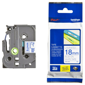 Brother TZe Tape 18mm Blue on White TZE243