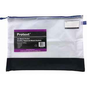 Protext Mesh Pouch A3 with Note Card Holder Assorted Zipper