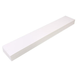 Long narrow stack of Quill Sentence Card Strips 600 x 100mm in white 300gsm board, viewed at an angle on a white background