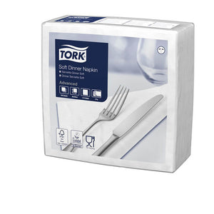 Tork White Edge Emboss Quarterfold Dinner Napkin 3 Ply Carton of 12