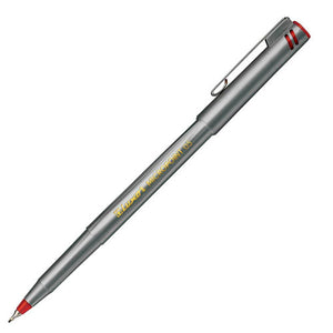 Luxor Micropoint 05 fineliner pen with a grey barrel, gold Luxor Micropoint 05 print, red cap bands, a metal clip and a red fine tip