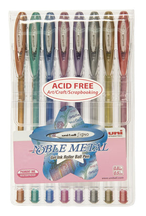 Uni-Ball Signo Noble Metal Gel Ink Pens 0.8mm Assorted Wallet of 8