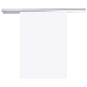 Quartet paper hanger with a plain white sheet hanging from a silver aluminium rail on a white background, the studio view also shown for the shorter hanger