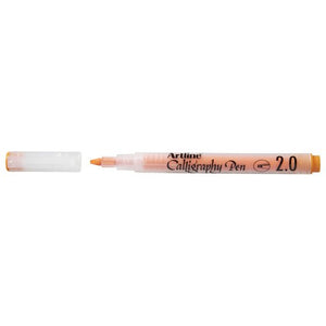 Artline Calligraphy Pen 2.0 in pastel orange with the cap removed beside it