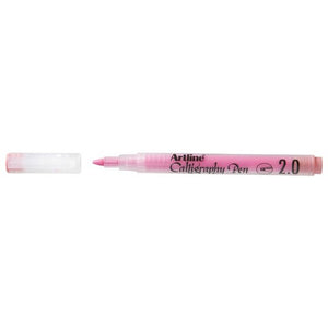 Artline Calligraphy Pen 2.0 in pastel pink with the cap removed beside it