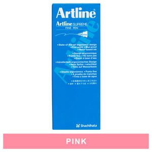 Front of an Artline Supreme Fine Pen 0.4mm box of 12, with an added colour strip below reading PINK