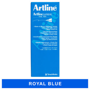 Front of an Artline Supreme Fine Pen 0.4mm box of 12, with an added colour strip below reading ROYAL BLUE