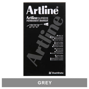 Black Artline Supreme Permanent Marker box, front view, with a grey colour label beneath it