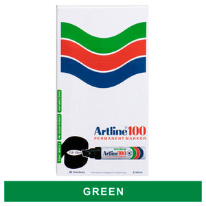 Front of the Artline 100 permanent marker box printed 7.5-12mm, above a green colour band