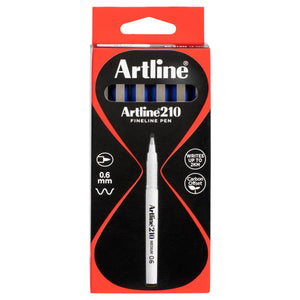 Artline 210 Fineliner Pen Medium 0.6mm Blue Box of 12