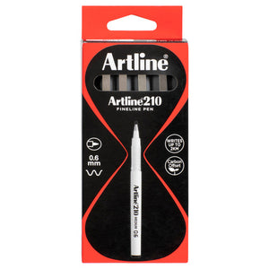 Artline 210 Fineliner Pen 0.6mm Grey Box of 12