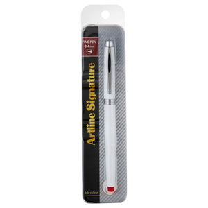 Artline Signature Pearl fine pen with a white Pearl barrel on its card, printed FINE PEN 0.4mm with a red ink colour dot