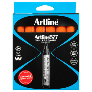 Artline 577 Whiteboard Marker 3mm Bullet Nib Orange Box of 12