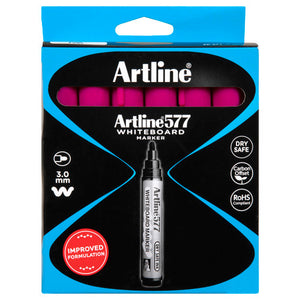 Artline 577 Whiteboard Marker 3mm Bullet Nib Pink Box of 12
