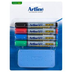 Artline 577 Whiteboard Starter Kit Eraser & Markers Assorted Pack of 4