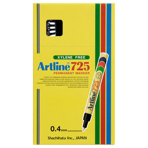 Front of the yellow Artline 725 permanent marker box printed Xylene Free and 0.4mm