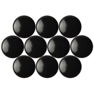 10 glossy black round Quartet magnetic buttons arranged in rows and seen from above, for QTTMB3000. The same photograph appears on another Quartet button size, so it is not to scale for QTTMB3000.