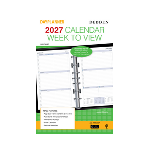 Debden Dayplanner 2027 Desk week to view refill angled view