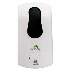 Dolphy Classic automatic spray dispenser, front view of the white body with smoked level window and sensor symbol below