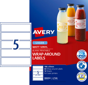 Avery Printable Durable Wraparound Labels L7146 60 Pack 196 x 51mm 5UP