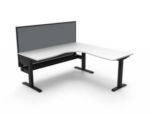 Rapidline Boost Static fixed height corner workstation, E0 rated Natural White top on a black satin powdercoated frame. Supplied product image for model SBCNRWSCT1P1818 NW/BL. View 1.