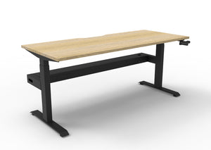 Rapidline Boost Crank manual height adjustable single sided workstation, E0 rated Natural Oak top on a black satin powdercoated frame. Supplied product image for model BC1PCT1275 NO/BL. View 1.