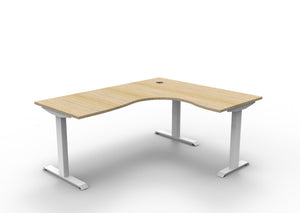 Rapidline Boost Static fixed height corner workstation, E0 rated Natural Oak top on a white satin powdercoated frame. Supplied product image for model SBCNR1P1815 NO/WS. View 1.