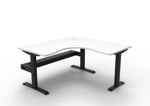 Rapidline Boost Static fixed height corner workstation, E0 rated Natural White top on a black satin powdercoated frame. Supplied product image for model SBCNRCT1P1515 NW/BL. View 1.