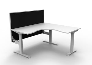 Rapidline Boost Static fixed height corner workstation, E0 rated Natural White top on a white satin powdercoated frame. Supplied product image for model SBCNRWS1P1515 NW/WS. View 1.