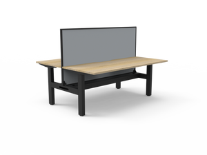 Rapidline Boost Static fixed height back to back workstation, E0 rated Natural Oak top on a black satin powdercoated frame. Supplied product image for model SB2PWSCT1575 NO/BL. View 1.