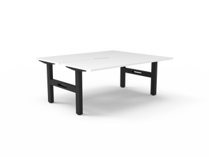 Rapidline Boost Static fixed height back to back workstation, E0 rated Natural White top on a black satin powdercoated frame. Supplied product image for model SB2P1875 NW/BL. View 1.