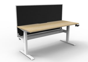 Rapidline Boost Crank manual height adjustable single sided workstation, E0 rated Natural Oak top on a white satin powdercoated frame. Supplied product image for model BC1PWSCT1575 NO/WS. View 1.