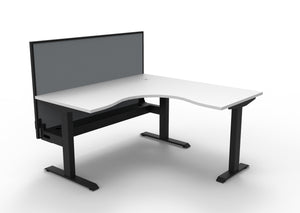 Rapidline Boost Static fixed height corner workstation, E0 rated Natural White top on a black satin powdercoated frame. Supplied product image for model SBCNRWSCT1P1515 NW/BL. View 1.