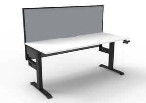 Rapidline Boost Crank manual height adjustable single sided workstation, E0 rated Natural White top on a black satin powdercoated frame. Supplied product image for model BC1PWS1575 NW/BL. View 1.