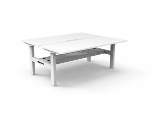 Rapidline Boost Static fixed height back to back workstation, E0 rated Natural White top on a white satin powdercoated frame. Supplied product image for model SB2PCT1575 NW/WS. View 1.