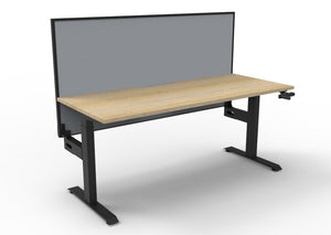 Rapidline Boost Crank manual height adjustable single sided workstation, E0 rated Natural Oak top on a black satin powdercoated frame. Supplied product image for model BC1PWS1875 NO/BL. View 1.