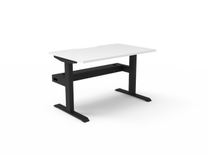 Rapidline Boost Static fixed height single sided workstation, E0 rated Natural White top on a black satin powdercoated frame. Supplied product image for model SB1PCT1275 NW/BL. View 1.