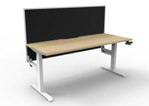 Rapidline Boost Crank manual height adjustable single sided workstation, E0 rated Natural Oak top on a white satin powdercoated frame. Supplied product image for model BC1PWS1275 NO/WS. View 1.
