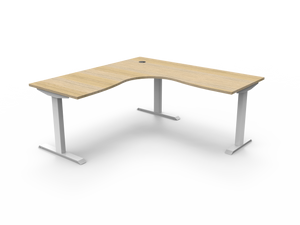Rapidline Boost Static fixed height corner workstation, E0 rated Natural Oak top on a white satin powdercoated frame. Supplied product image for model SBCNR1P1818 NO/WS. View 1.