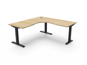 Rapidline Boost Static fixed height corner workstation, E0 rated Natural Oak top on a black satin powdercoated frame. Supplied product image for model SBCNR1P1818 NO/BL. View 1.
