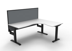 Rapidline Boost Static fixed height corner workstation, E0 rated Natural White top on a black satin powdercoated frame. Supplied product image for model SBCNRWS1P1815 NW/BL. View 1.