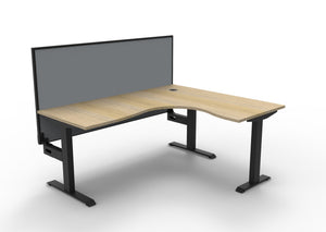 Rapidline Boost Static fixed height corner workstation, E0 rated Natural Oak top on a black satin powdercoated frame. Supplied product image for model SBCNRWS1P1815 NO/BL. View 1.
