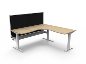Rapidline Boost Static fixed height corner workstation, E0 rated Natural Oak top on a white satin powdercoated frame. Supplied product image for model SBCNRWSCT1P1818 NO/WS. View 1.