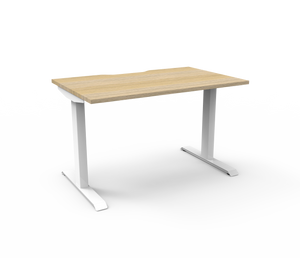 Rapidline Boost Static fixed height single sided workstation, E0 rated Natural Oak top on a white satin powdercoated frame. Supplied product image for model SB1P1275 NO/WS. View 1.