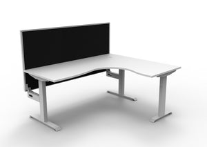 Rapidline Boost Static fixed height corner workstation, E0 rated Natural White top on a white satin powdercoated frame. Supplied product image for model SBCNRWS1P1815 NW/WS. View 1.