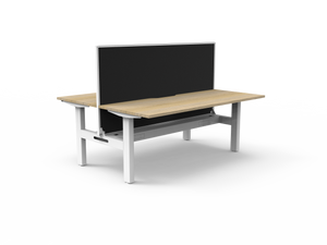 Rapidline Boost Static fixed height back to back workstation, E0 rated Natural Oak top on a white satin powdercoated frame. Supplied product image for model SB2PWSCT1875 NO/WS. View 1.