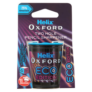 Helix Oxford Eco Edition two hole pencil sharpener on a Matrix print card printed 25% Recycled Plastic
