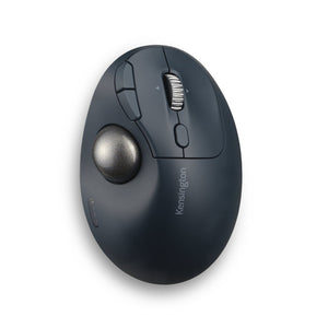 Top view of the dark-finished Kensington Pro Fit Ergo TB550 Trackball with the thumb ball, scroll wheel and buttons