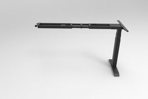 Rapidline Boost+ height adjustable return frame in black, Rapidline studio render of the single column with foot and the telescopic return rail