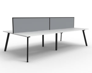 Rapidline Eternity back to back bench workstation in Natural White and Black Satin. Supplied product image for model D-ELDWS4P1575 NW/BL.